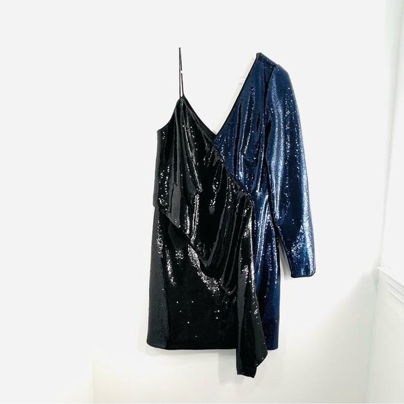 NWT Diane Von Furstenberg DVF Sequin One Shoulder Ruffle Mini Dress 6 - Picture 2 of 16